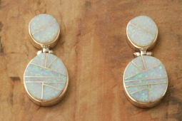 Calvin Begay Fire and Ice Opal Sterling Silver Earrings